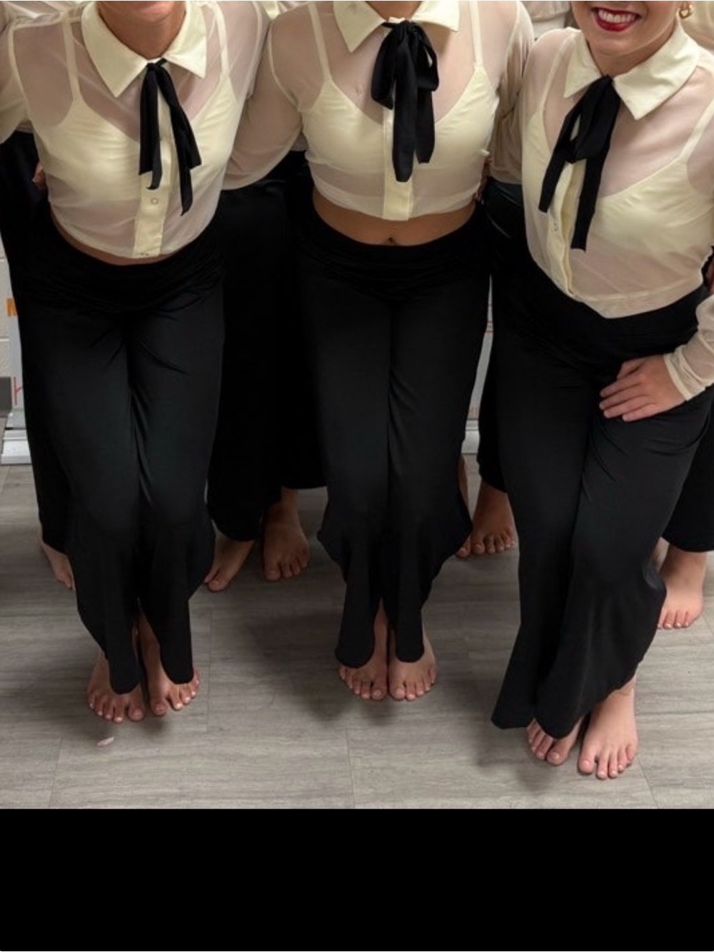 Sheer Cream Blouse with Black Bow Tie